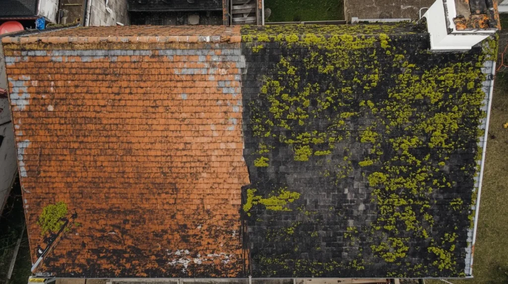 Démoussage de toiture avant/après sur un pavillon à Champigny-sur-Marne, Val-de-Marne